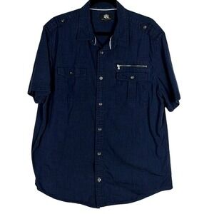 Rock & Republic Mens XL Navy Blue Utility Short Sleeve Button Down Shirt Cotton